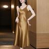 Silk Satin V-neck Suspender Dress Spring New Draped Mid-length Temperament Base Skirt