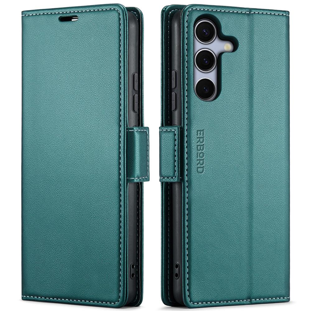 Samsung Galaxy S25 FE Case, ERBORD Glossy Litchi, Wallet with Flip, Green
