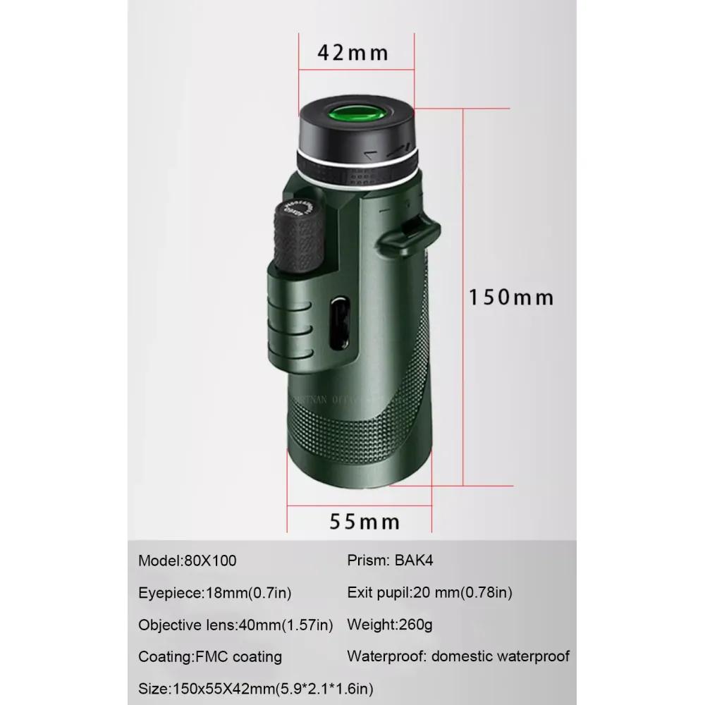 High Power 80X100 Monocular Telescope Long Range Zoom BAK4 Prism With Tripod Phone Clip For Outdoor Camping Hunting Scope