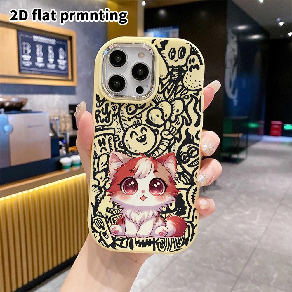 Phone case: 2D flat design suitable for iPhone 18 17 16 15 14 13 Pro protective case, couple style, long-haired kittens, Christmas and Halloween gift