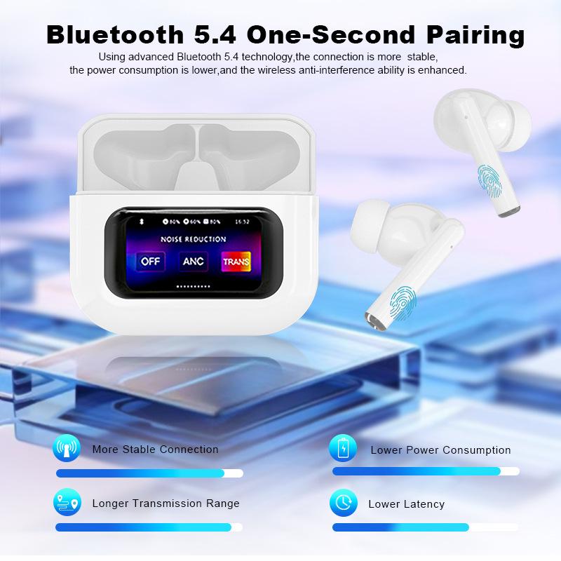 Bluetooth-наушники TW549: Сверхдлительное время работы от аккумулятора, Активное шумоподавление (ANC), Дисплей, Беспроводные