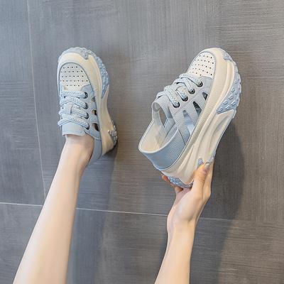 Модные 7 см клинья на платформе из натуральной кожи, удобные, модные, дышащие женские массивные кроссовки, летняя обувь для отдыха с перфорацией