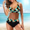 Women's Shoulder Strap Swimsuit with Dual Color Fine Stripe Printed Bikini Short Tank Top Swimsuit