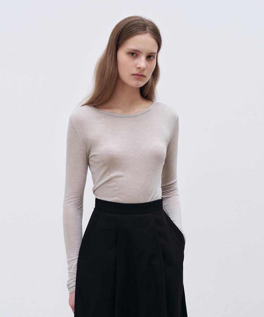 LOEIL Clear Tencel Round T-Shirt - Melange Gray