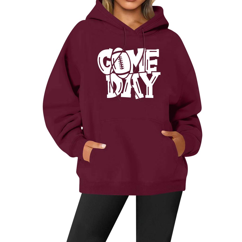 Женская повседневная модная однотонная толстовка с капюшоном и принтом регби с длинными рукавами