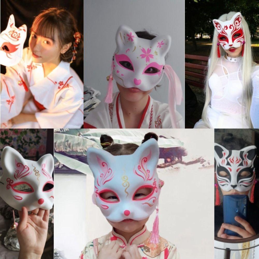 2Pcs Hand-Painted Party Props Japanese Anime Cosplay Accessories Portable Half Face Masks Festival