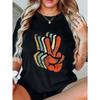 Women Casual Loose T-Shirt Black Colorful Hand Print Design For Everyday Wear