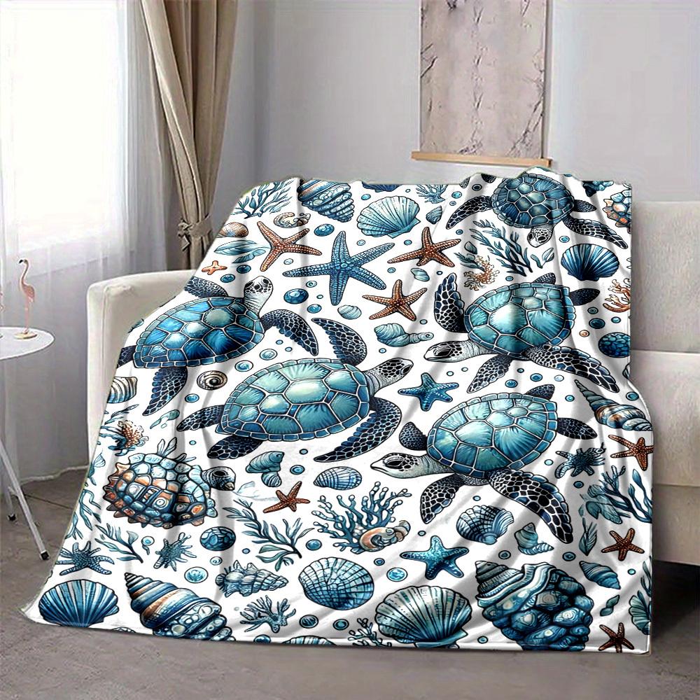 1pc Sea Turtle Pattern Blanket Warm, Cozy, And Soft, Suitable for Sofas, Beds, Cars, And Office Use.Perfect for Camping And Travel, Making It a Great