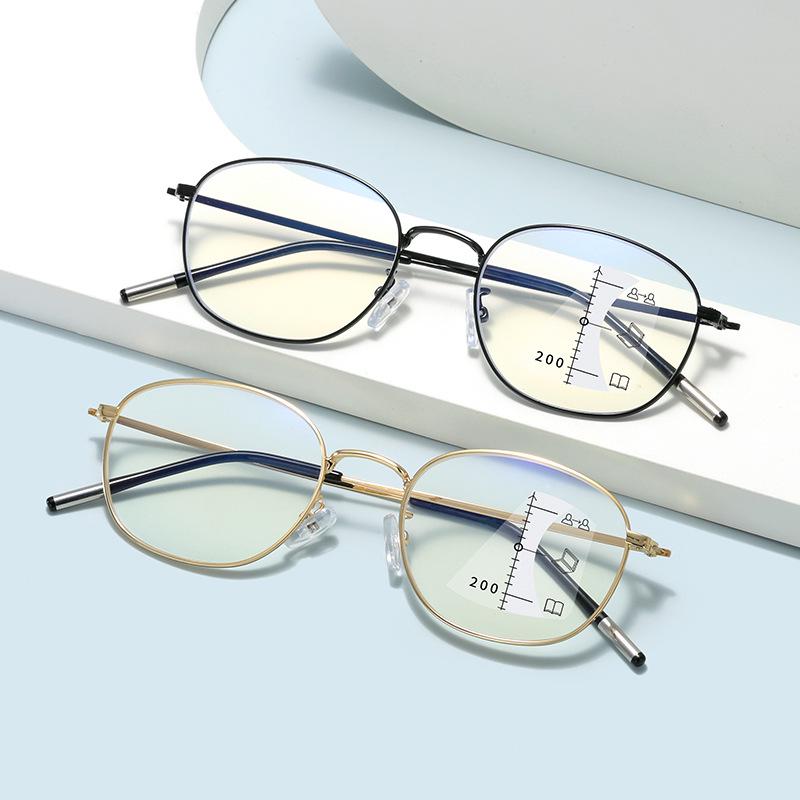 Ultralight Metal Progressive Multifocal Anti-Blue Light Full-Rim Reading Glasses