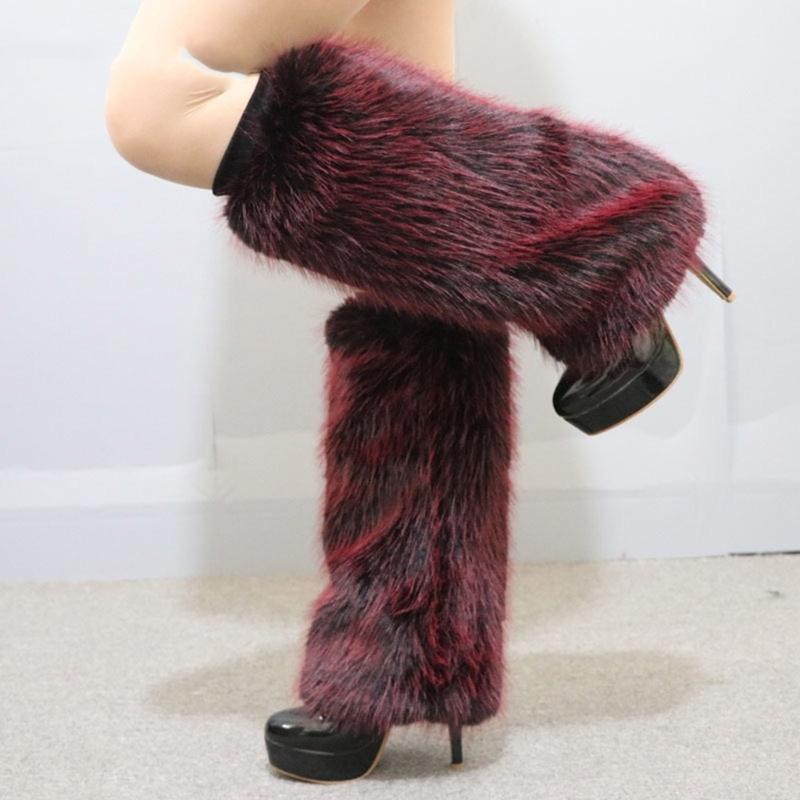 Plush Furry Leg Warmers for Women Cozy Winter Boot Toppers Cuffs Thermal Warm Fuzzy Foot Covers Footless Socks Gaiters