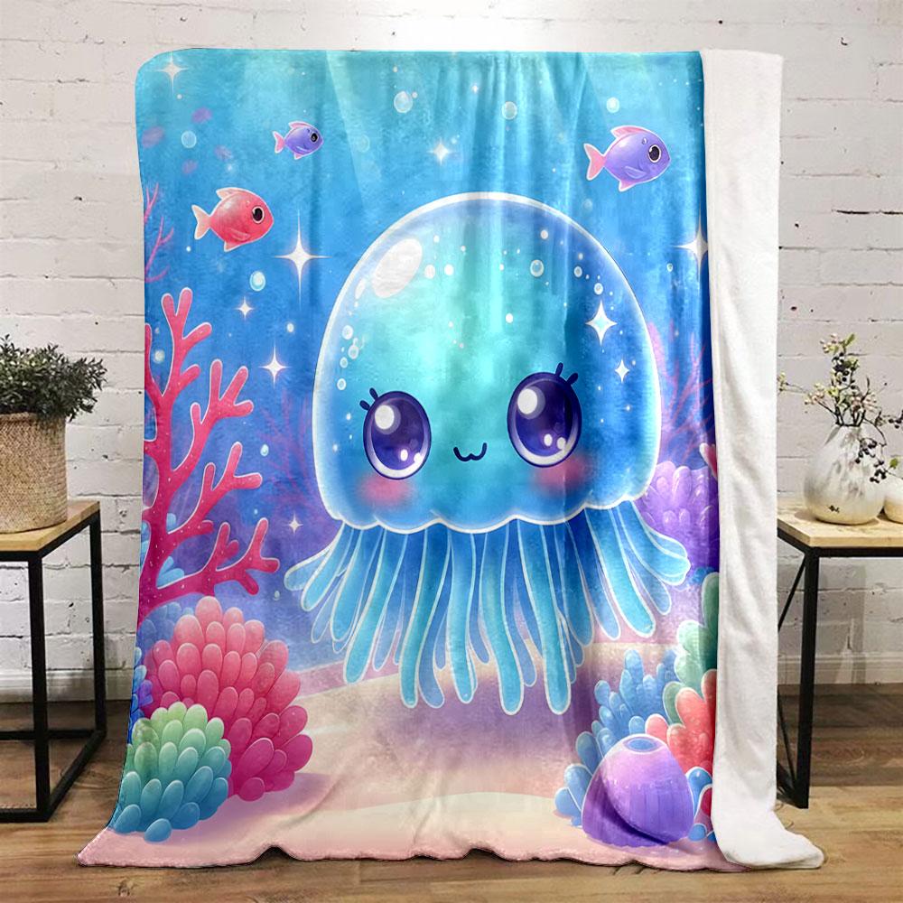 Kawaii Jellyfish Undersea Adventure print blanket soft and cozy perfect for the living room bed sofa or a nap,gift