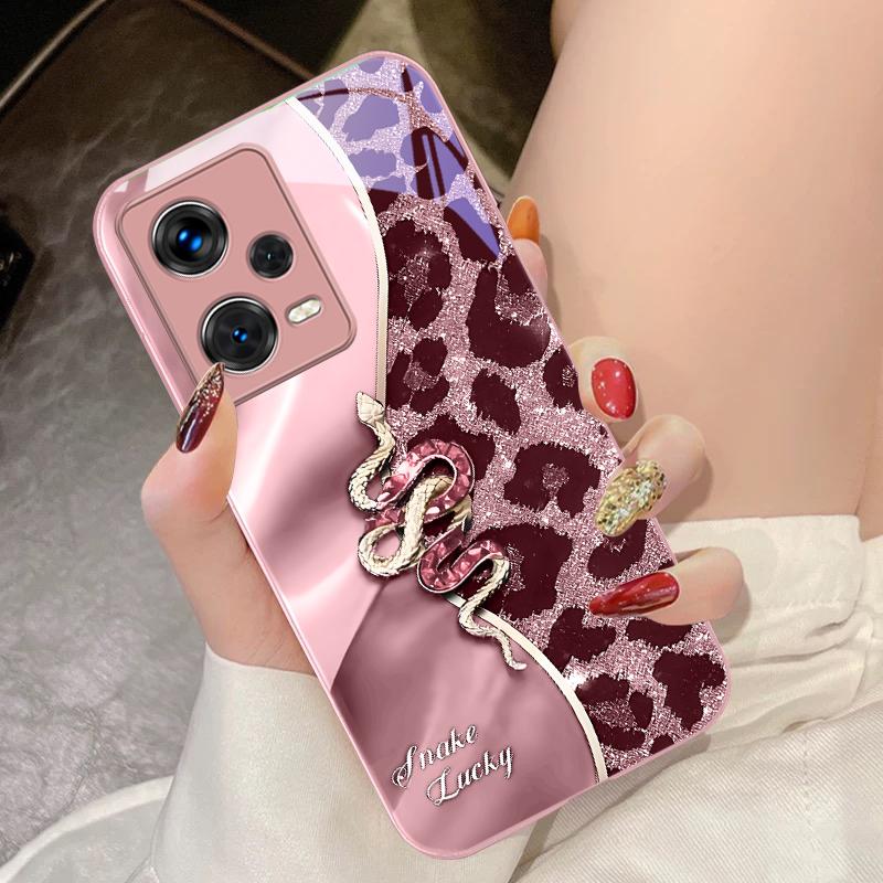 Розовый змеиный принт для Xiaomi 14 Ultra 13 Lite Redmi Note 13 11 Pro 12 Plus Poco X6 3 Pro F4 6 GT Закаленный чехол для телефона