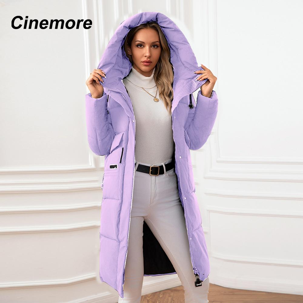 Cinemore Женская куртка, зима 2024, теплые длинные парки, верхняя одежда с капюшоном, женская одежда, модный пуховик, женское пальто 06