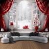 Christmas Day Party Decoration Background Cloth Outside the Window Christmas Tree Snow Scene Tapestry Suitable for Home Outdoor