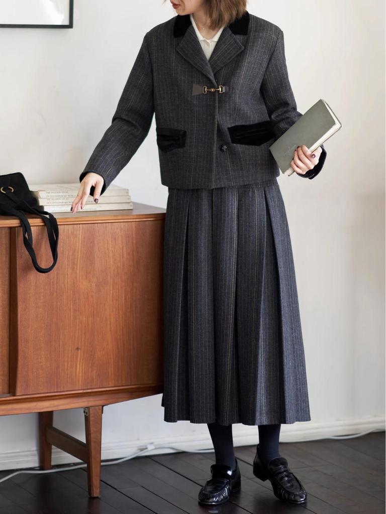 Комплект ретро-костюма и жилета в клетку «Хогвартс» от Ink Line Studio с плиссированной юбкой