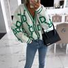 Autumn and winter new casual contrasting letter single breasted long sleeved knitted sweater cardigan jacket 3615 EMA