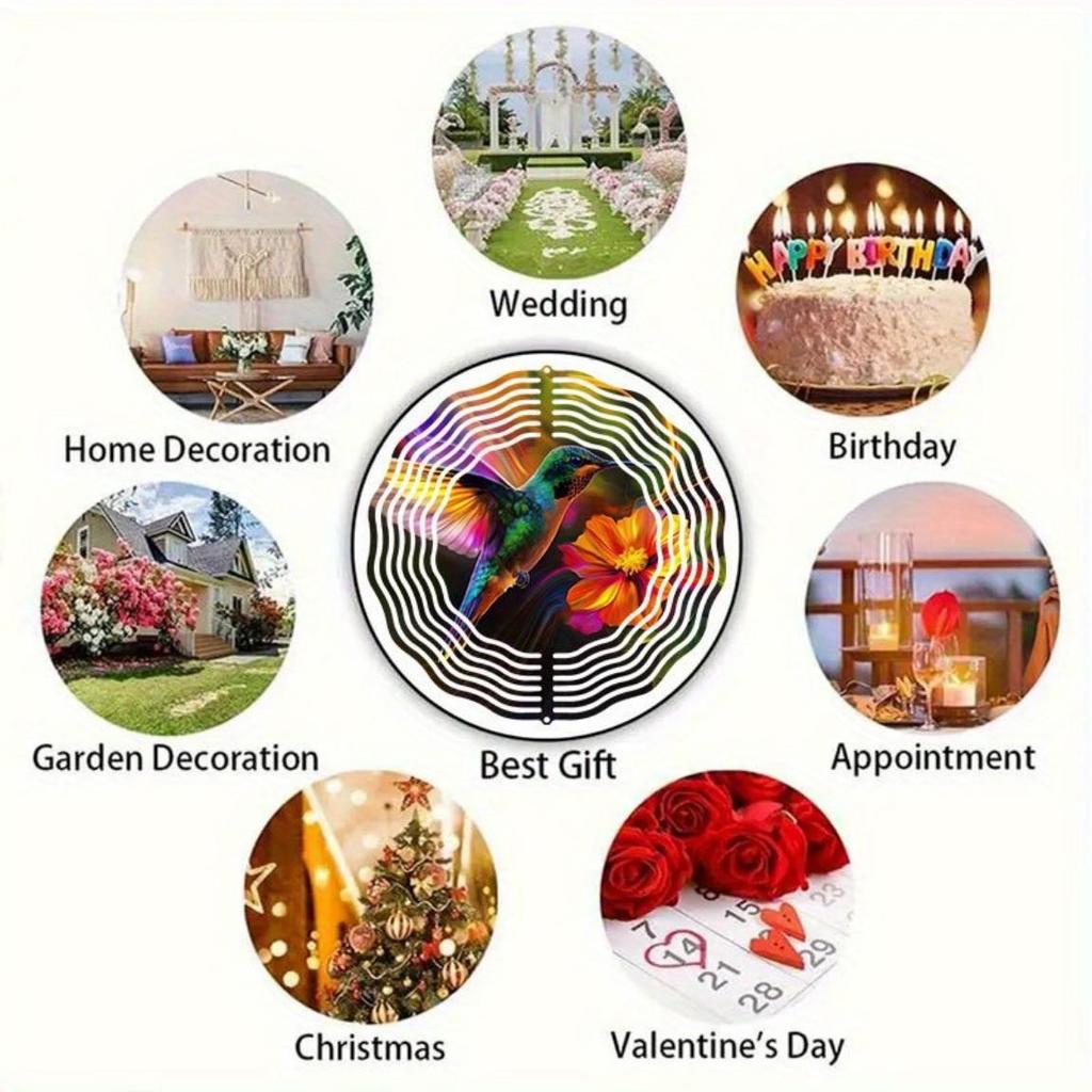 3D Hummingbird Wind Spinner Kinetic Metal Garden Decor Vibrant Floral Design Outdoor Indoor Wind Chime for Patio Yard Unique Gift Idea