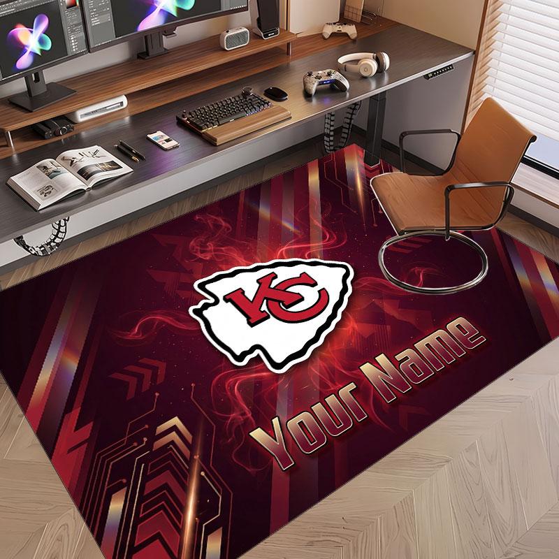 Custom Rug Kansas City Chiefs Pattern Print Name Text Soft Non‑Slip Floor Carpet for Home Indoor Decoration