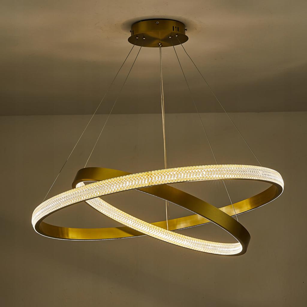 Ceiling Lamp Hanging Chandelier Led + Remote Control 30W 40/60Cm 2 Rings Gold
