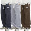 Autumn Mens Corduroy Casual Pants Fashion Loose Fit Pants Straight Sweatpants Elastic Waist Drawstring Outdoor Streetwear