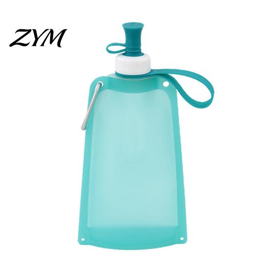 Camping Water Bottle 500ML Collapsible Silicone Bottle, Portable Folding Drinking Bag, Travel Pouch with Lanyard for Outdoor Hiking Cycling Climbing