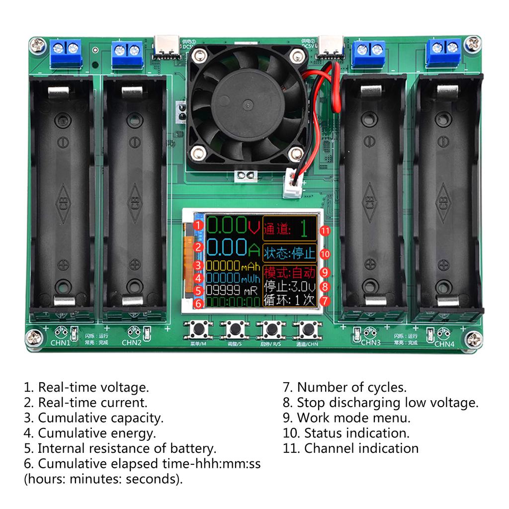 Портативный цифровой детектор мощности аккумулятора MAh MWh - модуль с 4-канальным тестером аккумуляторов 18650 Type-C с автоматической зарядкой, прочный