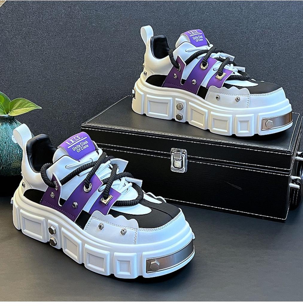 Мода Мужская Мода Большая Голова Толстая Подошва Дерби Обувь Тренд Заклепки Универсальная Повседневная Обувь Панк Шнуровка Обувь для Скейтборда Zapatillas Hombre