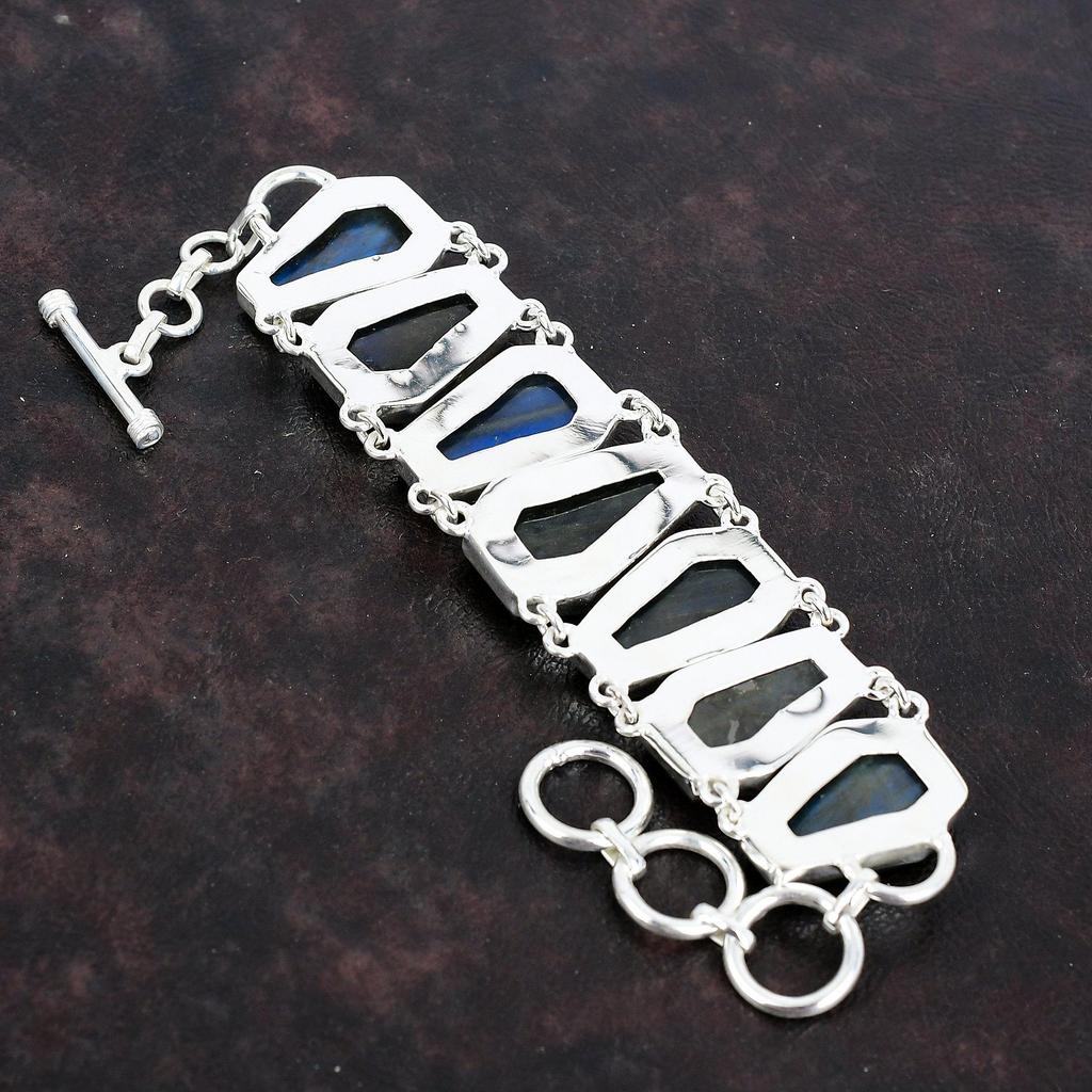 Браслет из лабрадорита браслет из натурального камня браслет из стерлингового серебра 925 пробы регулируемый браслет-цепочка уникальные украшения браслет ручной работы свадебные подарки