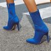 Узкие гольфы, сапоги, эластичные, флок, синие, красные, черные, на высоком каблуке, туфли для вечеринок, женские, большого размера, модные, осенние, ботильоны, женские
