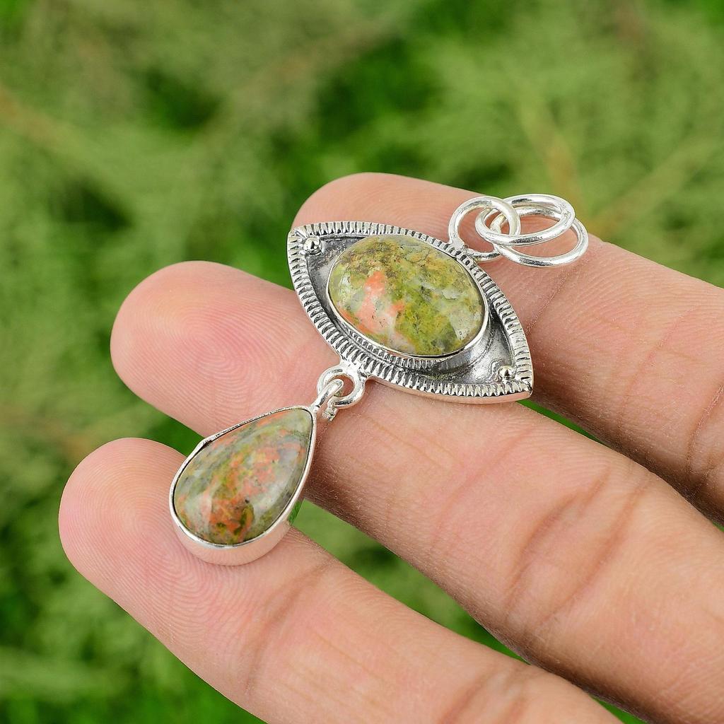 Серебро 925 пробы Унакит Камень Уникальный Юбилей Помолвка Дочь День Рождения Подвеска