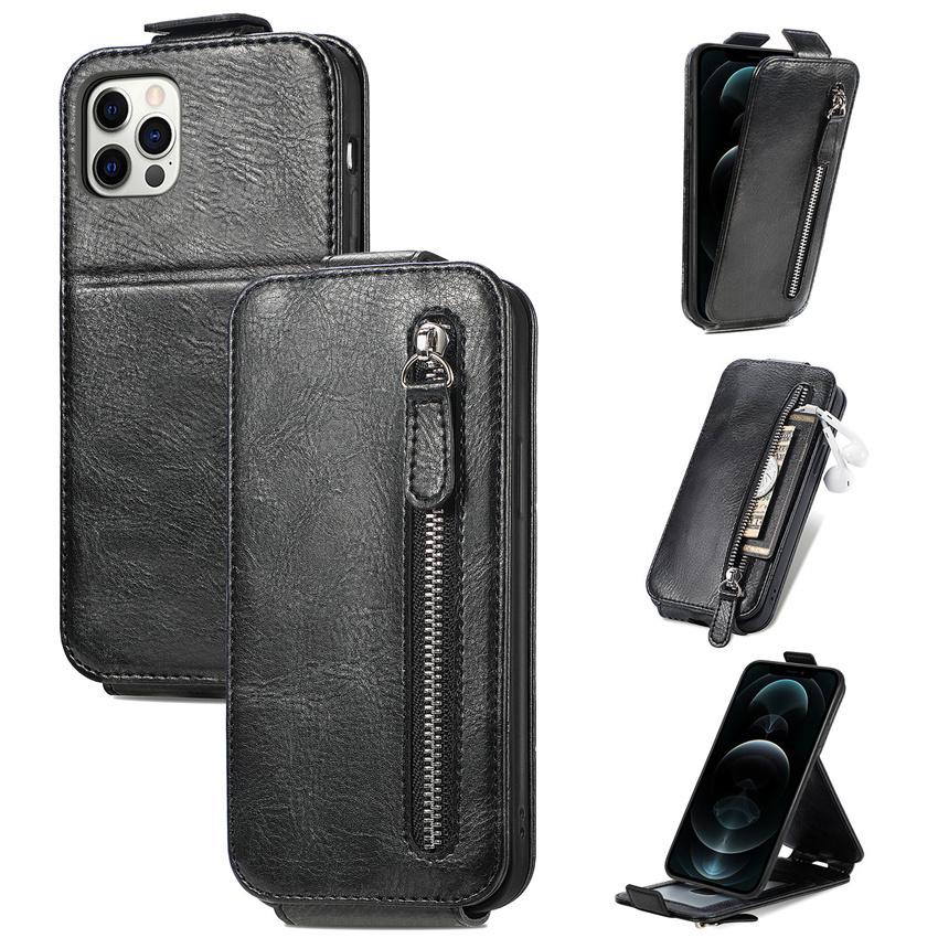 Flip Up Down Zipper Wallet Leather Cover For Iphone 13 12 11 Pro Xr Xs X Max 7 8 Plus 6 6s Se 2020 Card Stand Case