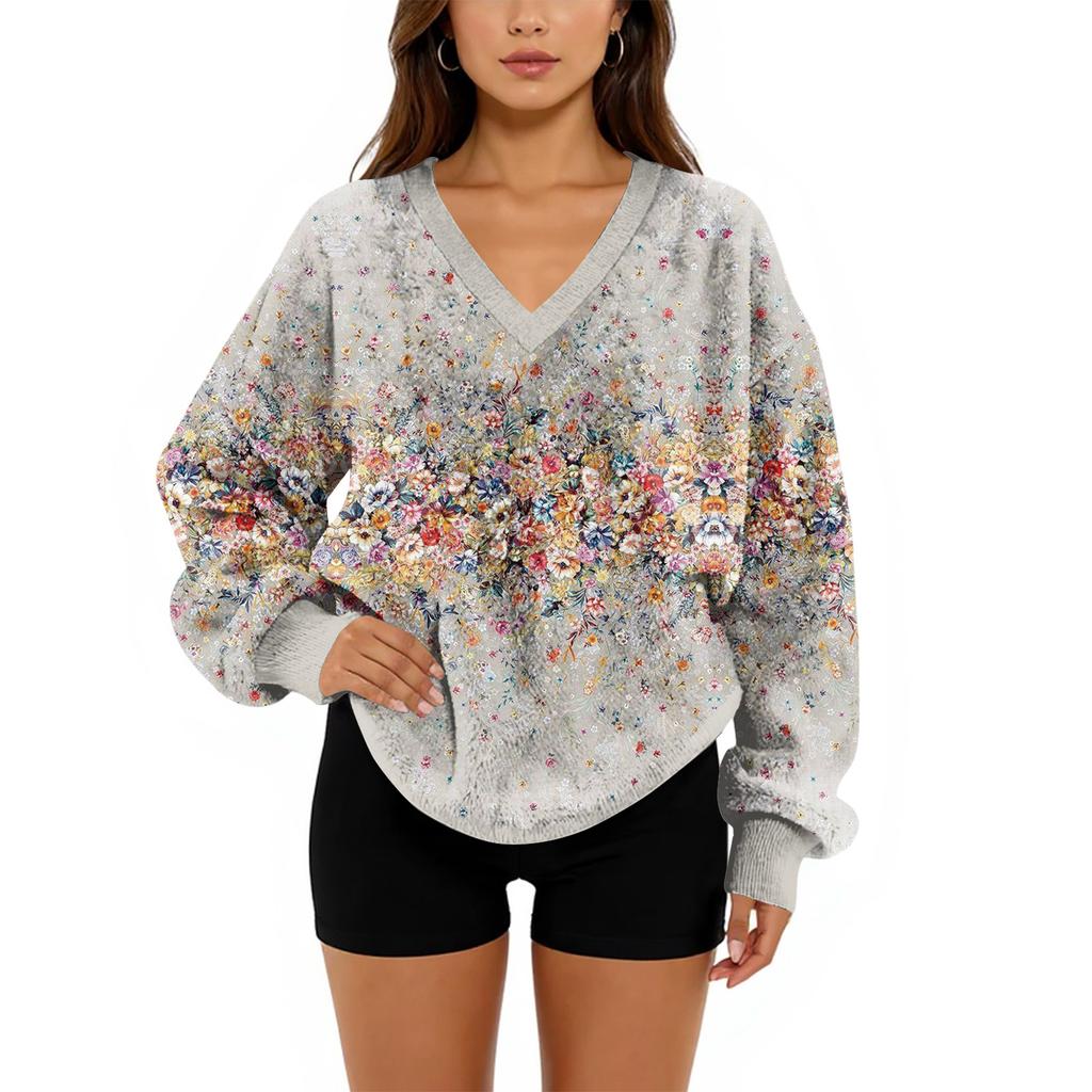 Women's V-Neck Sweatshirt Plush Solid Color Casual Fashion Long Sleeve With Pocketed Pullover Top