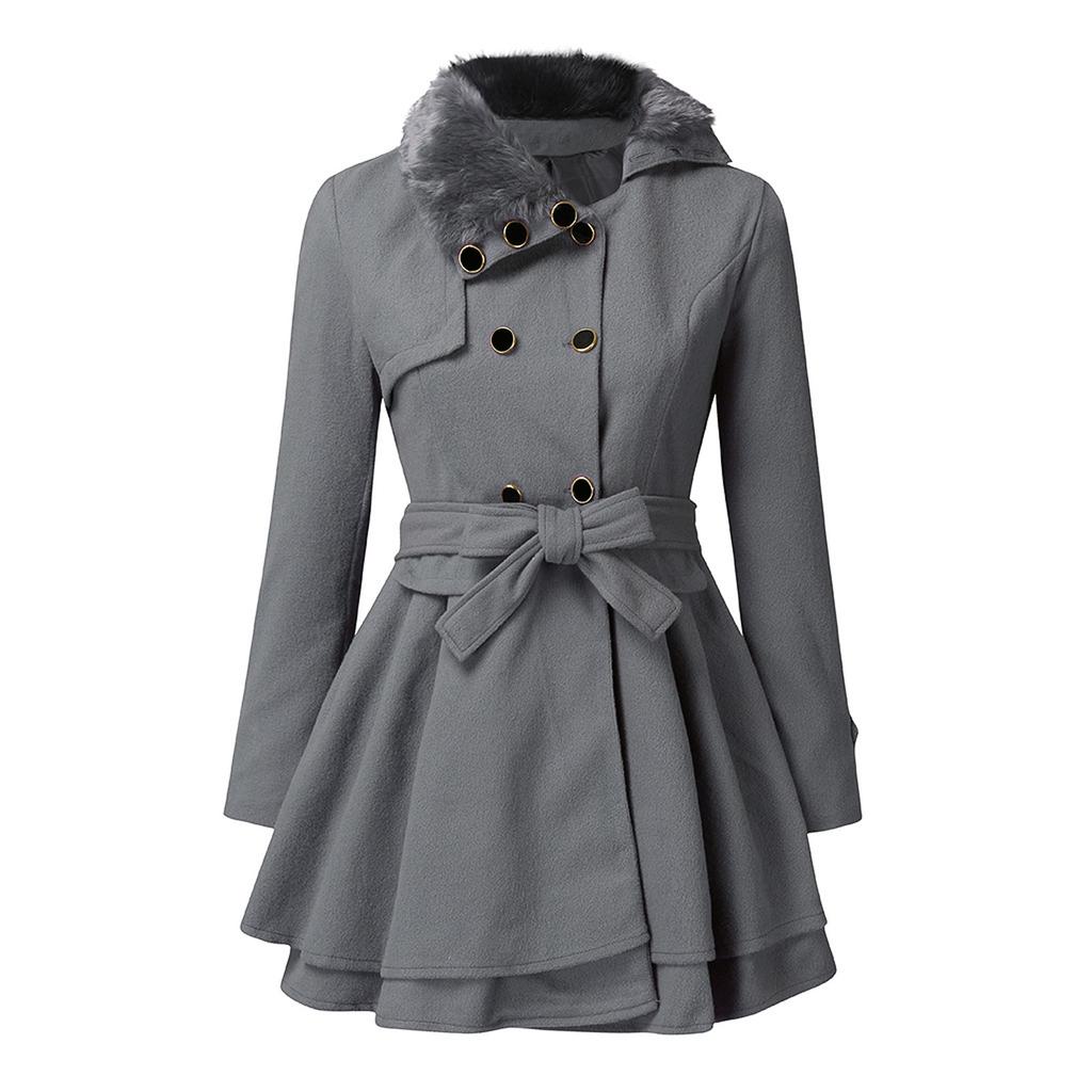 Women's Fashion Lapel Double-Breasted Thick Wool Trench Casual Coat Jacket