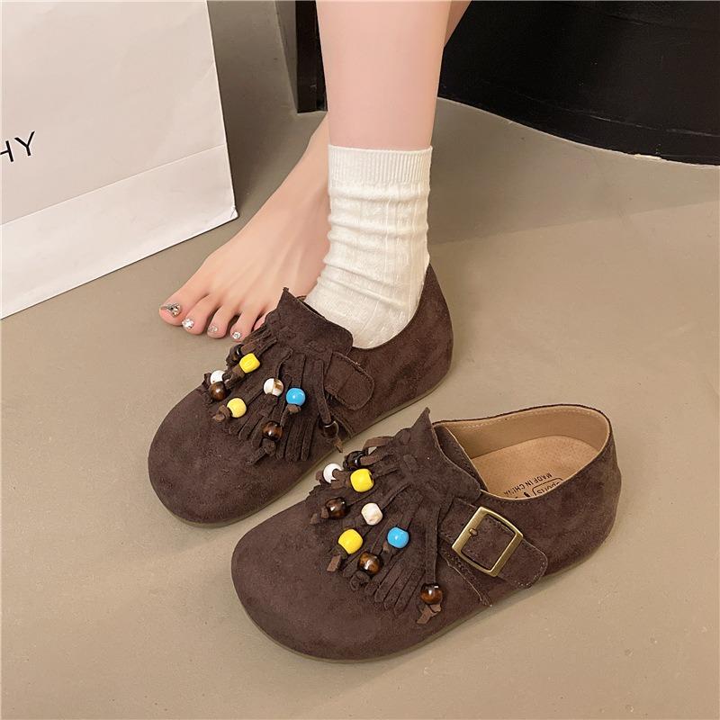 Women's Shoes Flat Tassel Niche Bohemian Women's Outer Wear Spring and Autumn Mary Jane Grandma