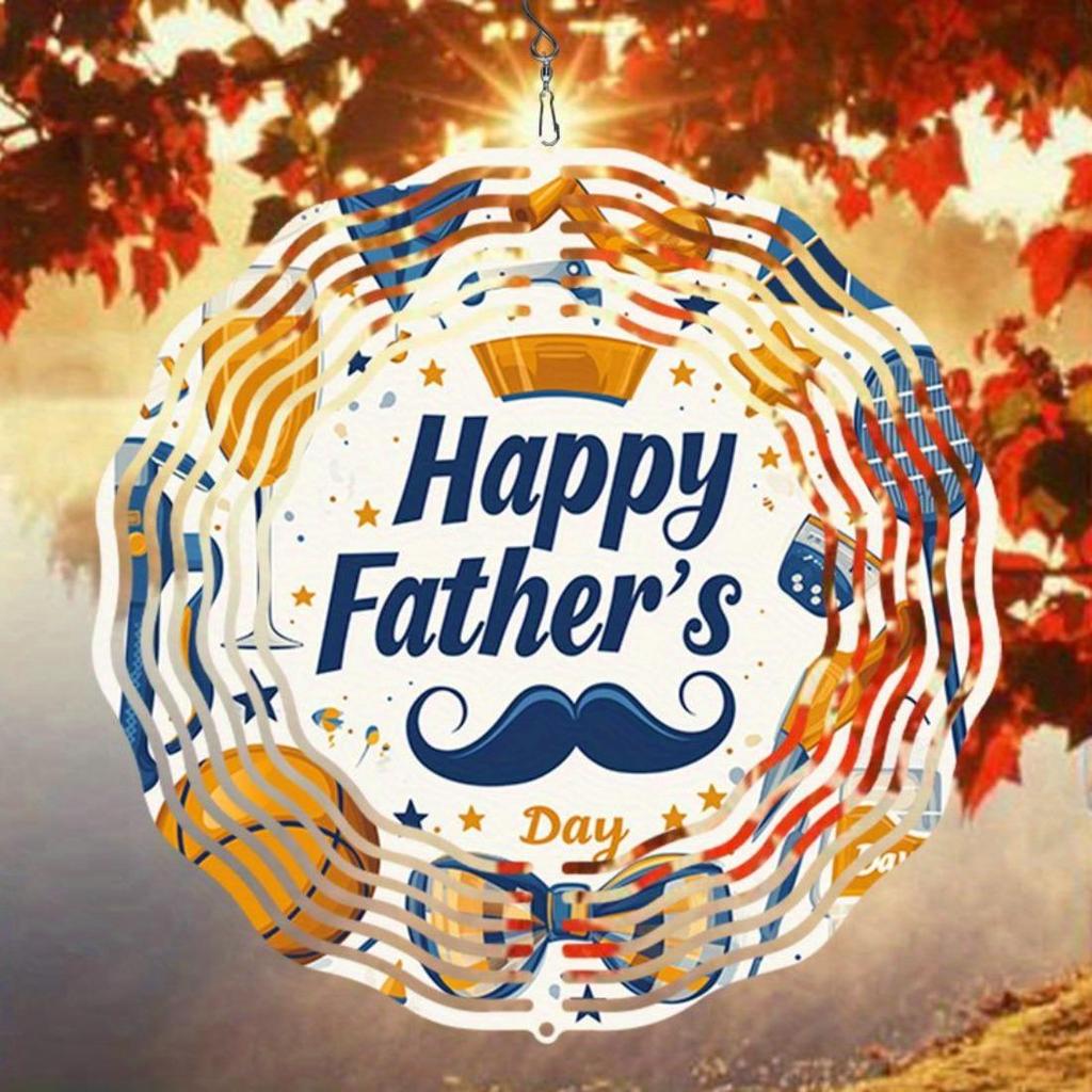 Металлический вращающийся 3D колокольчик для ветра ко Дню отца, уличный декор с мандалой, звездами, воздушными шарами, дизайном усов, не требует электричества, садовое искусство, подарок для папы