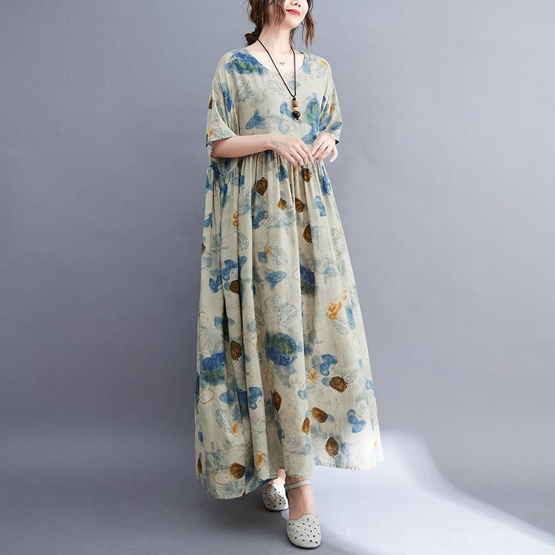 Хлопок лен плюс размер винтажная одежда женщины повседневное свободное длинное летнее платье