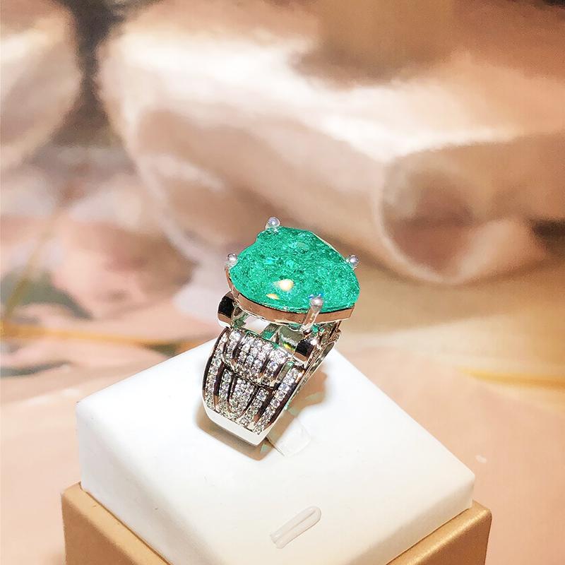 Elegant Emerald Heart Zircon Women's Ring Geometric Shape Couple Ring Wedding Anniversary Gift Luxury Cocktail Party Jewelry Exquisite Women's Jewelry