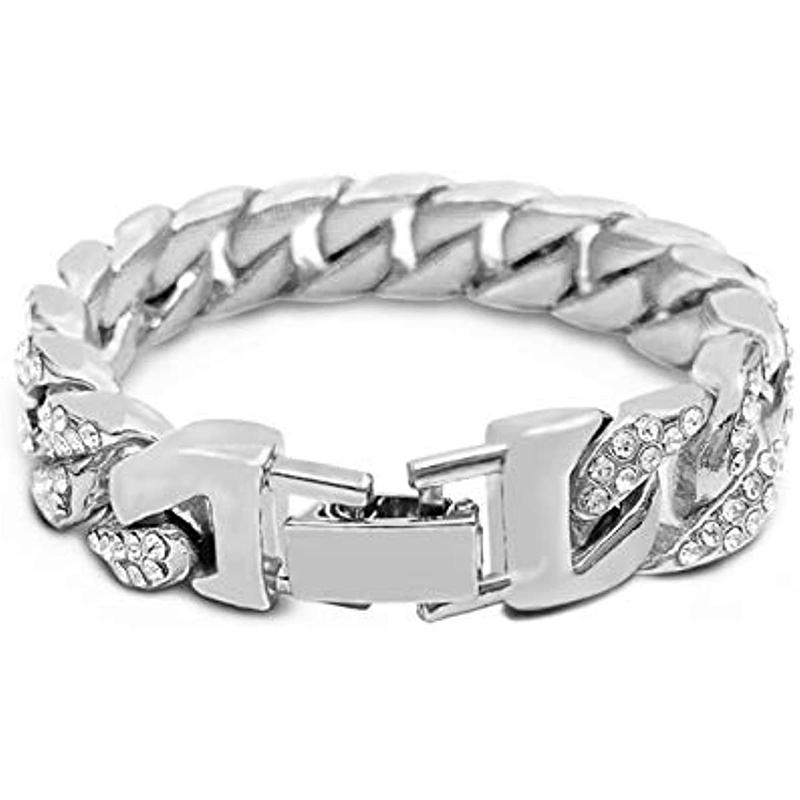 Mens Womens Cuban Link Bracelet Hip Hop Bracelet Gold Chain Bracelet Iced Out Curb Cuban 18k Gold Plated Bracelet With Clear Rhinestones