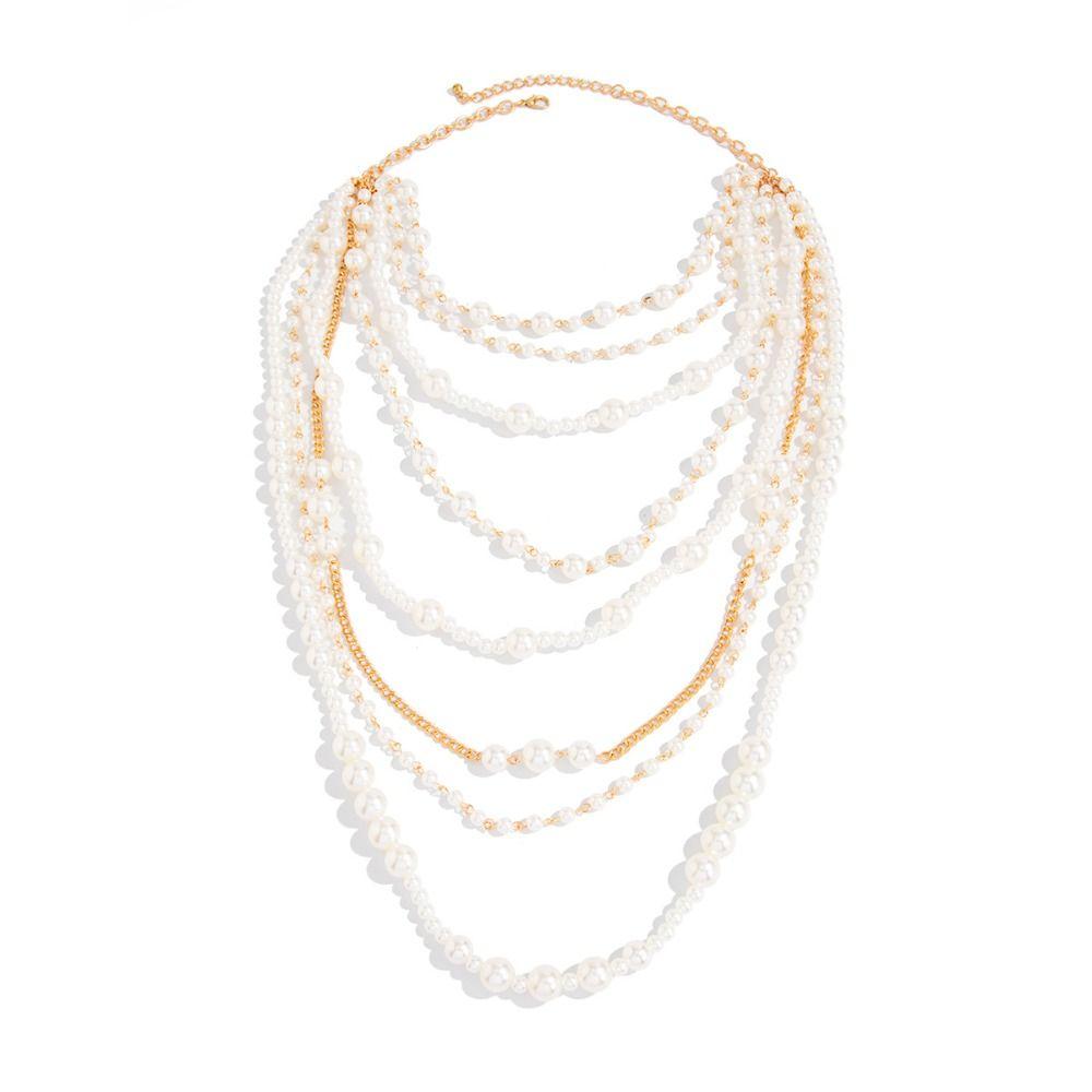 Baroque Pearl Sweater Chain Exaggerated Women's Clavicle Chain Multilayer Pearl Necklace  Banquet