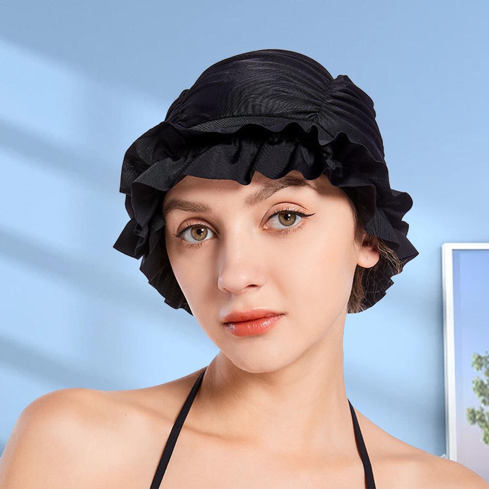 Женская плиссированная шапочка для плавания, эластичная купальная шапочка, переносная шапочка для бассейна для длинных коротких волос