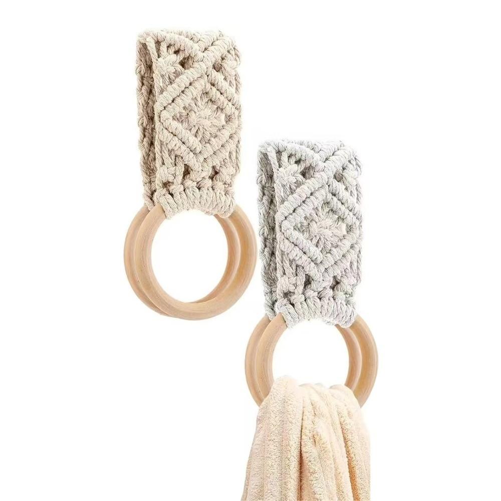 Boho Style Hand Towel Hanger Wooden Ring Towel Ring Holder New Macrame Towel Holder  Bathroom