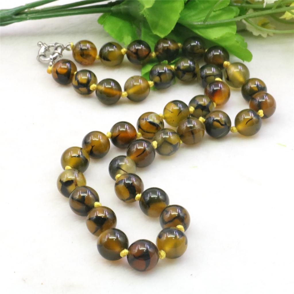 10 мм круглый желтый дракон в полоску агат оникс ожерелье натуральный камень для женщин и девочек галстуки ручной работы DIY модные ювелирные изделия дизайн