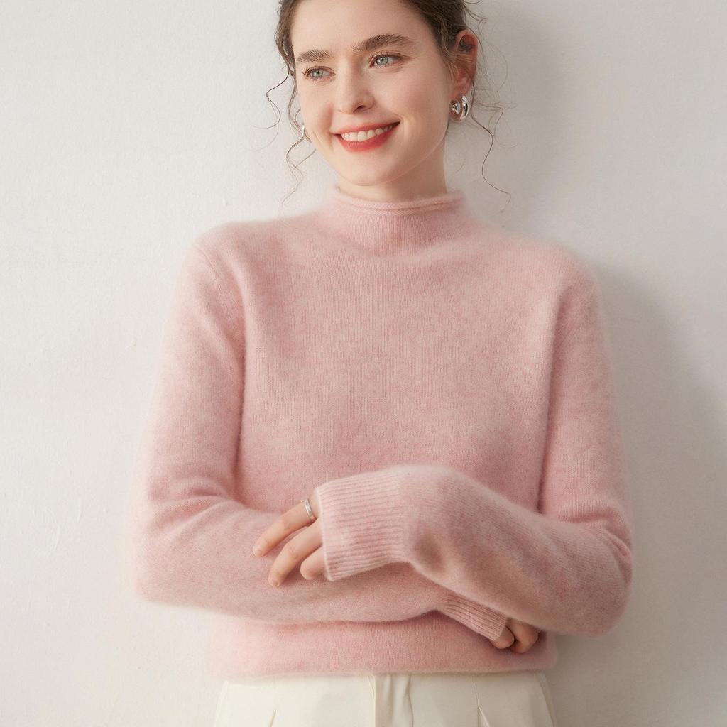 Women's Double-Strand Cashmere Wool Pullover with Rolled Hem