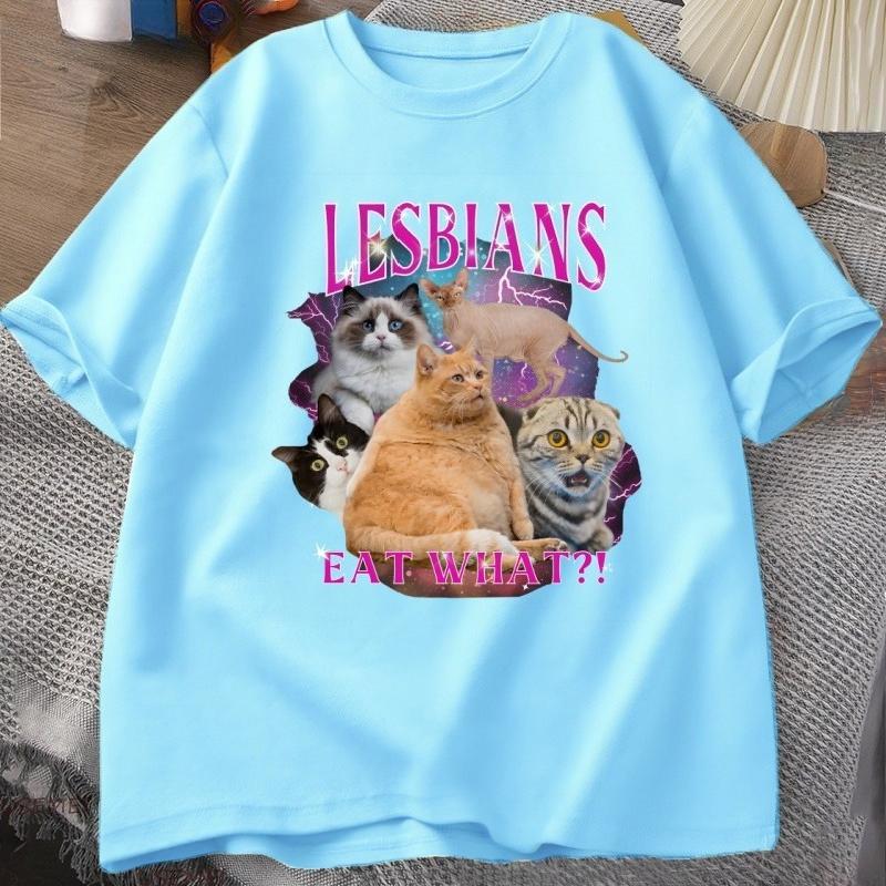 Lesbian Pride TShirt Gay LGBTQ T Shirt Funny Cat Lesbians Eat What Tshirt Casaul Cotton Short Sleeve Round Neck Tees Clothing