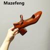 Модные туфли бренда Mazefeng 2024 года, весна-осень, туфли Мэри Джейн, женские, ретро, с квадратным носком, кожаные туфли-лодочки, средний толстый каблук 5 см, пряжка на щиколотке, размеры 35-39