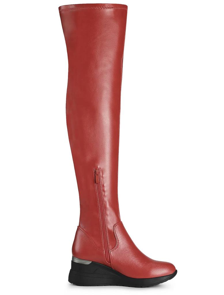 Allegra K Women's Platform Wedge Heel Knee-High Boots, Red, Size 26.5cm