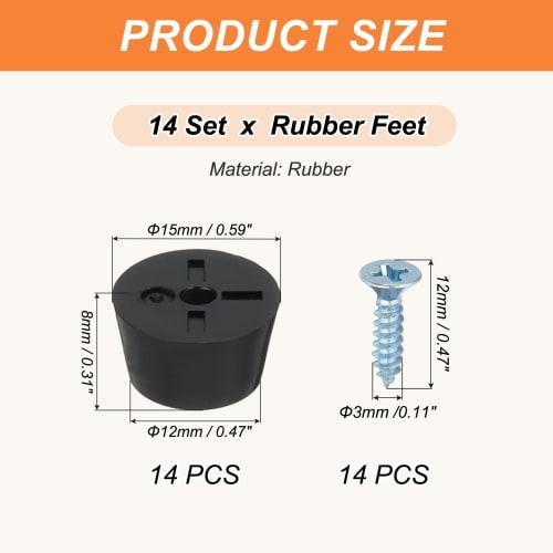 PATIKIL Rubber Furniture Feet Pads, 15x12x8mm, Anti-Vibration, Anti-Slip Bumpers, 3mm Screw-In, Round Black Pads, for Electronics, Furniture, Cutting