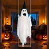 Decorative Ghost for Front Porch Luminous Halloween Hanging Swing with Witch Hat, Remote-controlled Adjustable Creepy Ornaments Brightness,