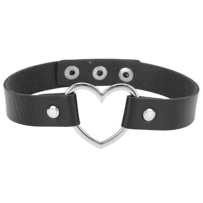Чокер из ПУ кожи, сплав, регулируемый, ожерелье-воротник с украшением в форме сердца, ювелирный аксессуар, черный