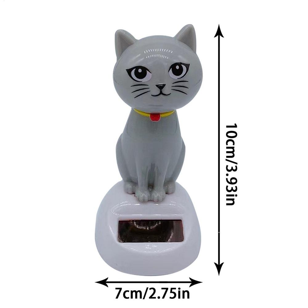 Bobble Head Cat Ornament Solar Powered Dancing Toy Shaking Head Dashboard Doll Solar Swing Doll for Car Interior Decoration